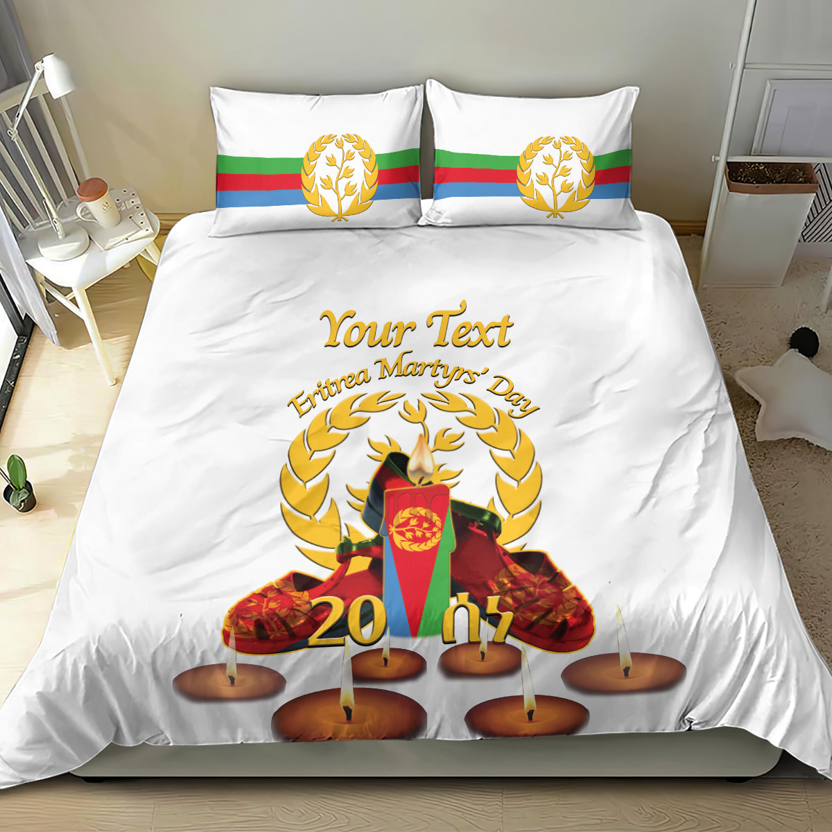 Custom Eritrea Martyrs' Day Bedding Set 20 June Shida Shoes With Candles - White - Wonder Print Shop