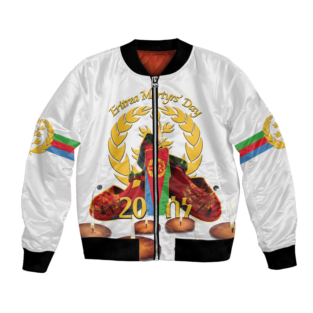 Custom Eritrea Martyrs' Day Bomber Jacket 20 June Shida Shoes With Candles - White - Wonder Print Shop