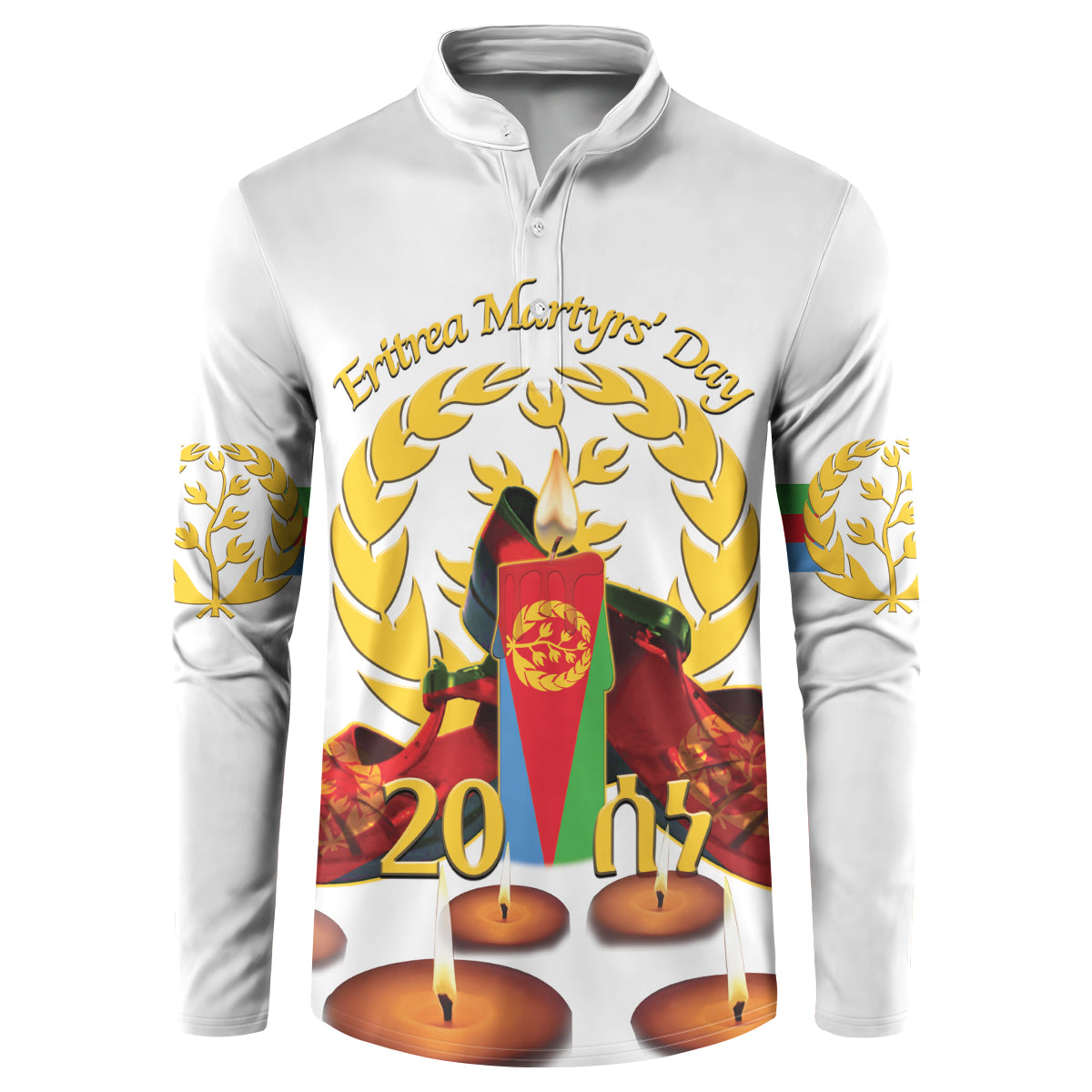 Custom Eritrea Martyrs' Day Button Sweatshirt 20 June Shida Shoes With Candles - White - Wonder Print Shop