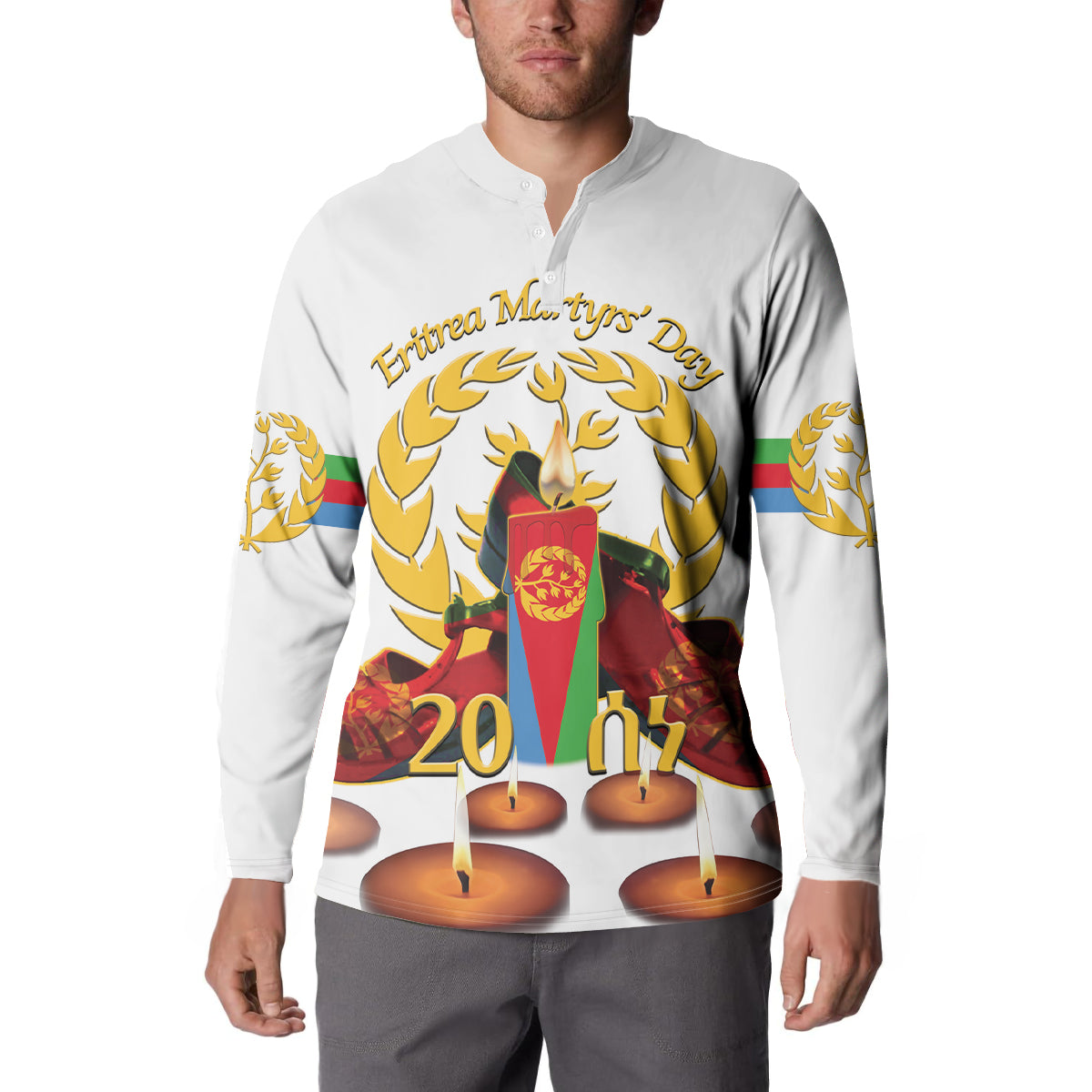 Custom Eritrea Martyrs' Day Button Sweatshirt 20 June Shida Shoes With Candles - White - Wonder Print Shop