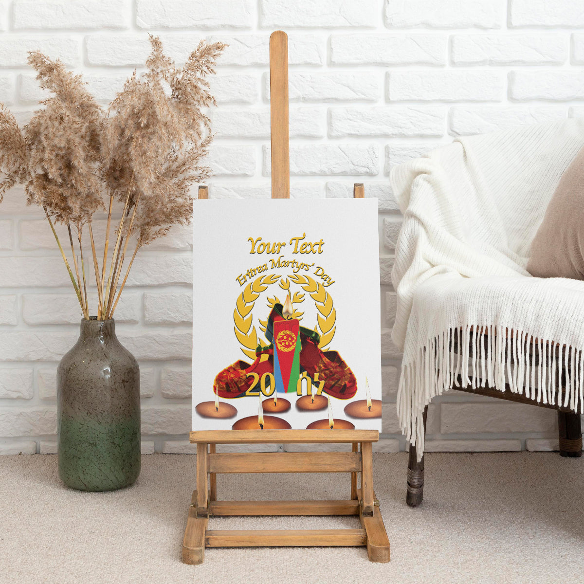 Custom Eritrea Martyrs' Day Canvas Wall Art 20 June Shida Shoes With Candles - White - Wonder Print Shop