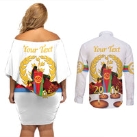 Custom Eritrea Martyrs' Day Couples Matching Off Shoulder Short Dress and Long Sleeve Button Shirt 20 June Shida Shoes With Candles - White - Wonder Print Shop