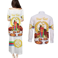 Custom Eritrea Martyrs' Day Couples Matching Puletasi and Long Sleeve Button Shirt 20 June Shida Shoes With Candles - White - Wonder Print Shop