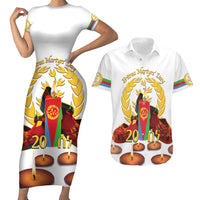 Custom Eritrea Martyrs' Day Couples Matching Short Sleeve Bodycon Dress and Hawaiian Shirt 20 June Shida Shoes With Candles - White - Wonder Print Shop