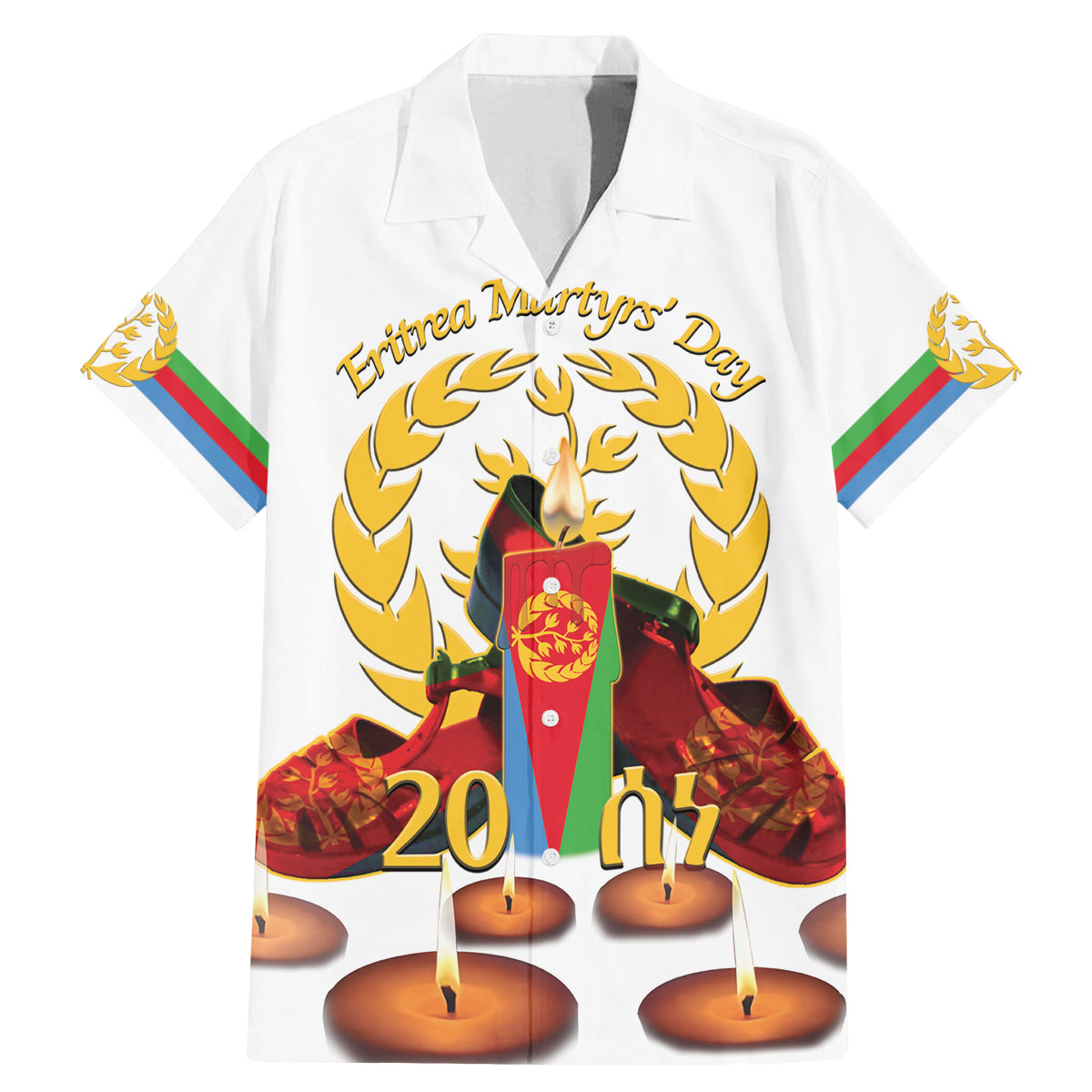 Custom Eritrea Martyrs' Day Family Matching Mermaid Dress and Hawaiian Shirt 20 June Shida Shoes With Candles - White - Wonder Print Shop
