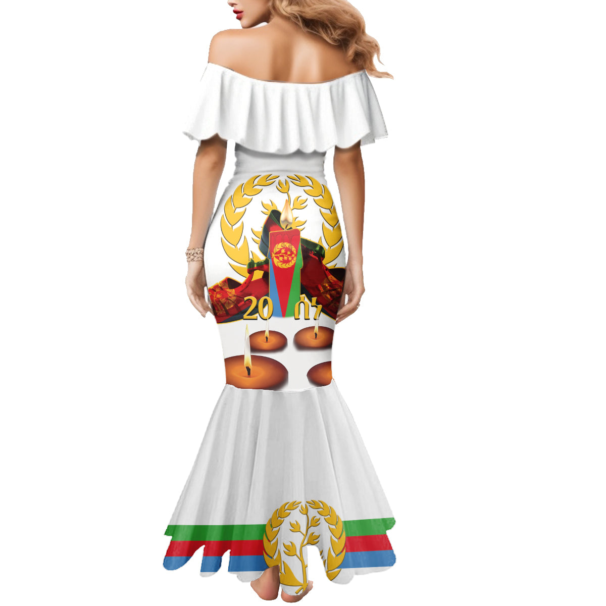 Custom Eritrea Martyrs' Day Family Matching Mermaid Dress and Hawaiian Shirt 20 June Shida Shoes With Candles - White - Wonder Print Shop