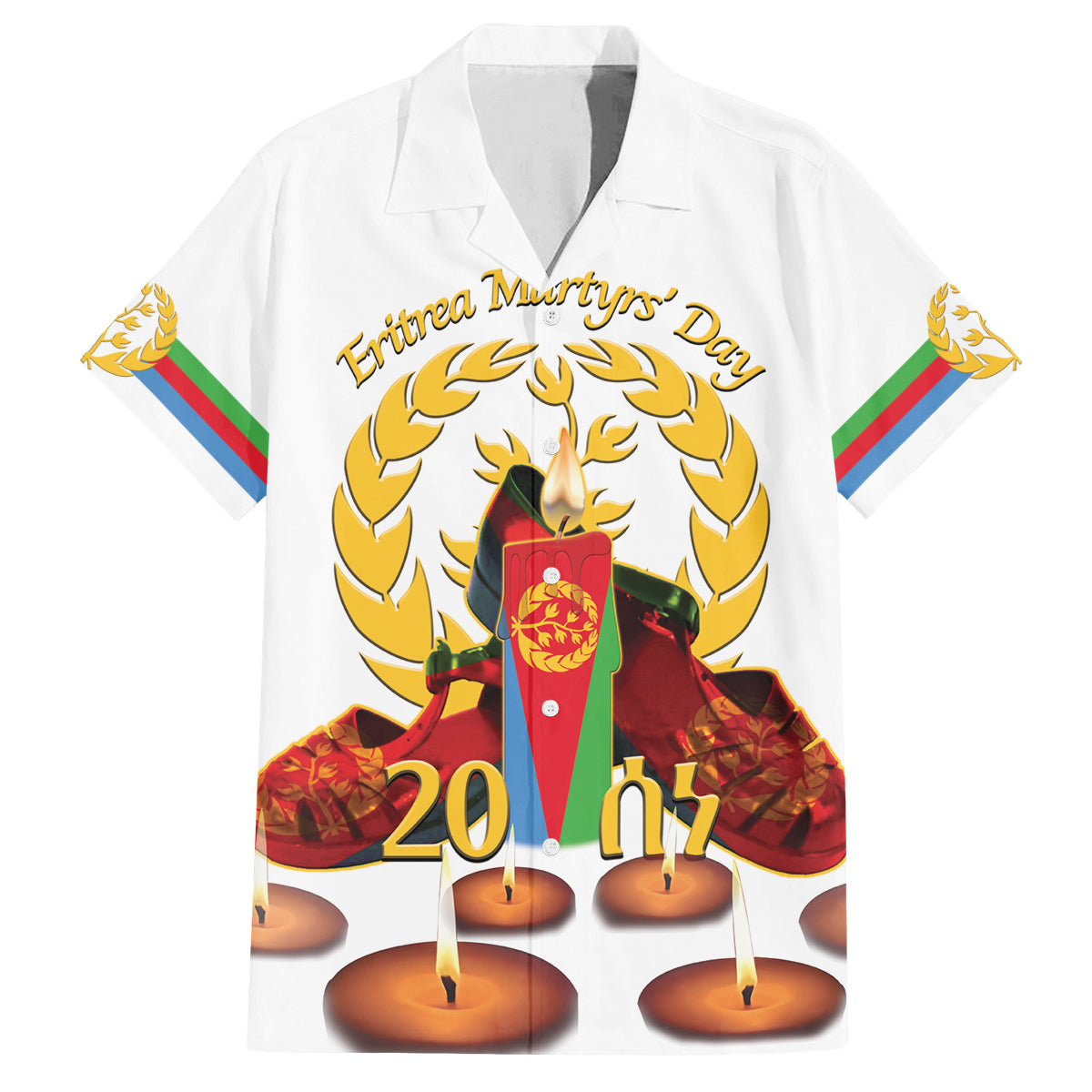 Custom Eritrea Martyrs' Day Family Matching Puletasi and Hawaiian Shirt 20 June Shida Shoes With Candles - White - Wonder Print Shop