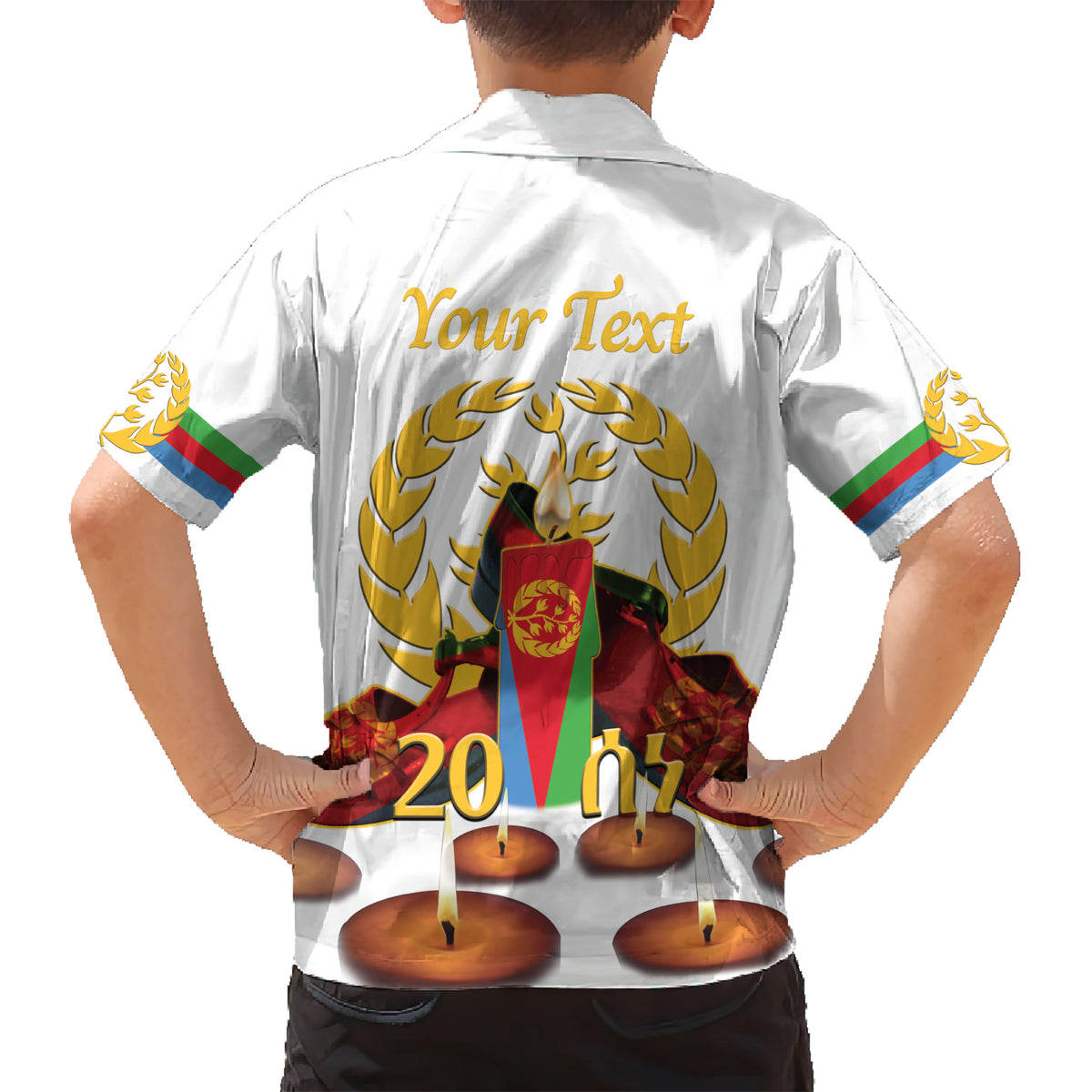 Custom Eritrea Martyrs' Day Family Matching Short Sleeve Bodycon Dress and Hawaiian Shirt 20 June Shida Shoes With Candles - White - Wonder Print Shop
