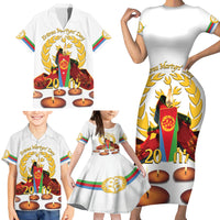 Custom Eritrea Martyrs' Day Family Matching Short Sleeve Bodycon Dress and Hawaiian Shirt 20 June Shida Shoes With Candles - White - Wonder Print Shop