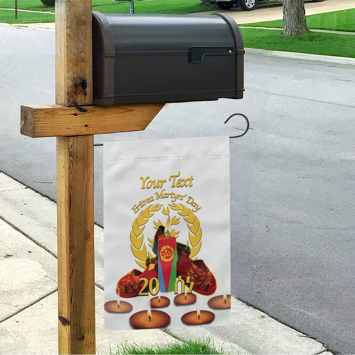 Custom Eritrea Martyrs' Day Garden Flag 20 June Shida Shoes With Candles - White - Wonder Print Shop