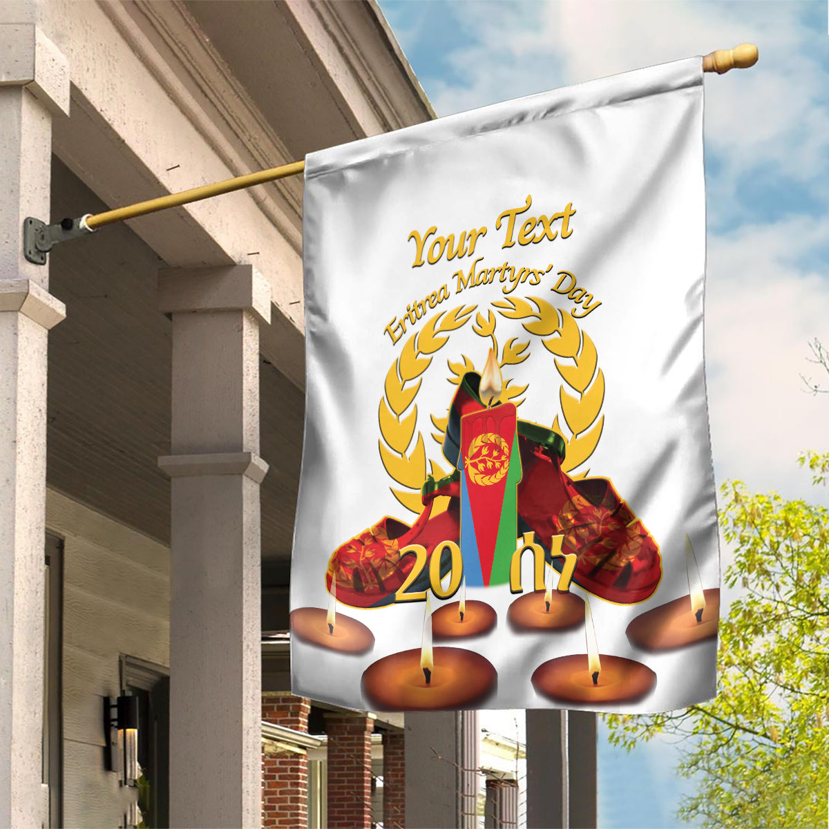Custom Eritrea Martyrs' Day Garden Flag 20 June Shida Shoes With Candles - White - Wonder Print Shop