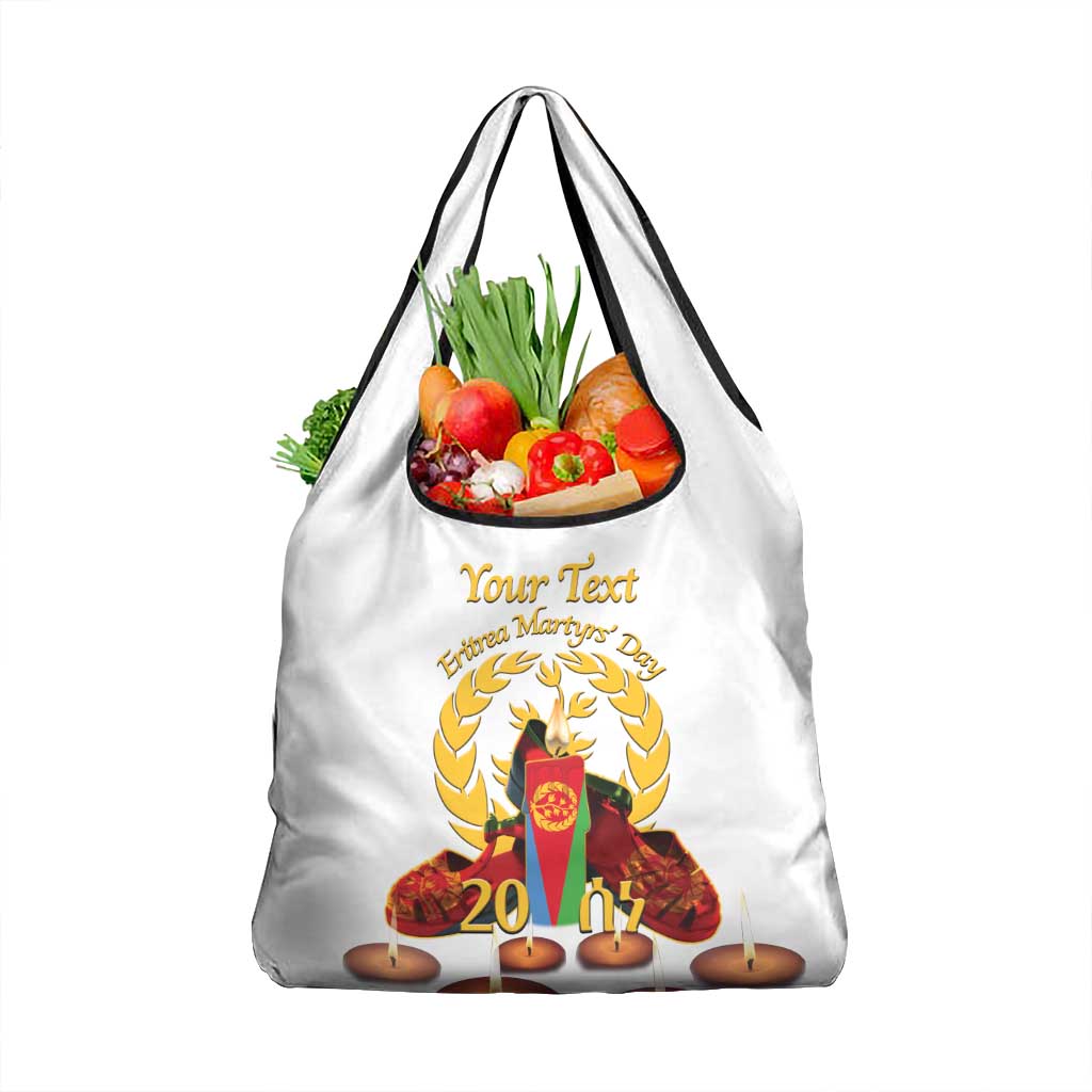 Custom Eritrea Martyrs' Day Grocery Bag 20 June Shida Shoes With Candles - White