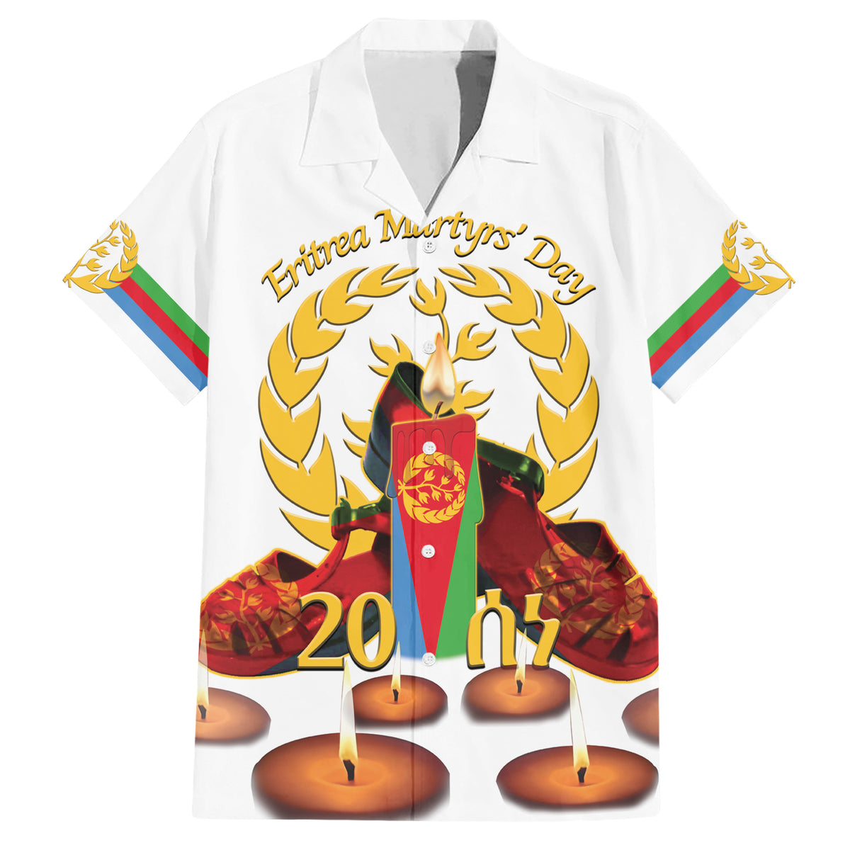 Custom Eritrea Martyrs' Day Hawaiian Shirt 20 June Shida Shoes With Candles - White - Wonder Print Shop
