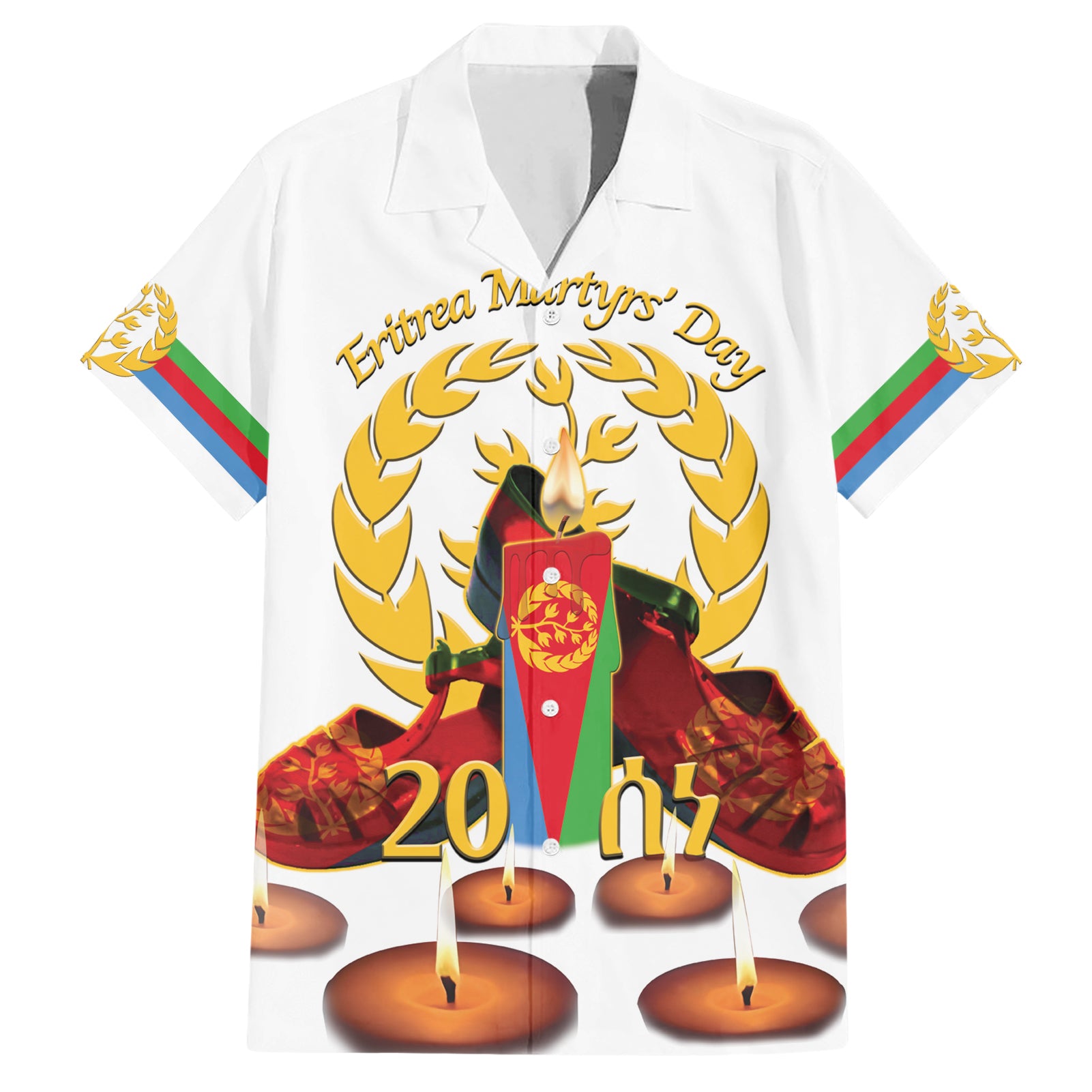 Custom Eritrea Martyrs' Day Hawaiian Shirt 20 June Shida Shoes With Candles - White