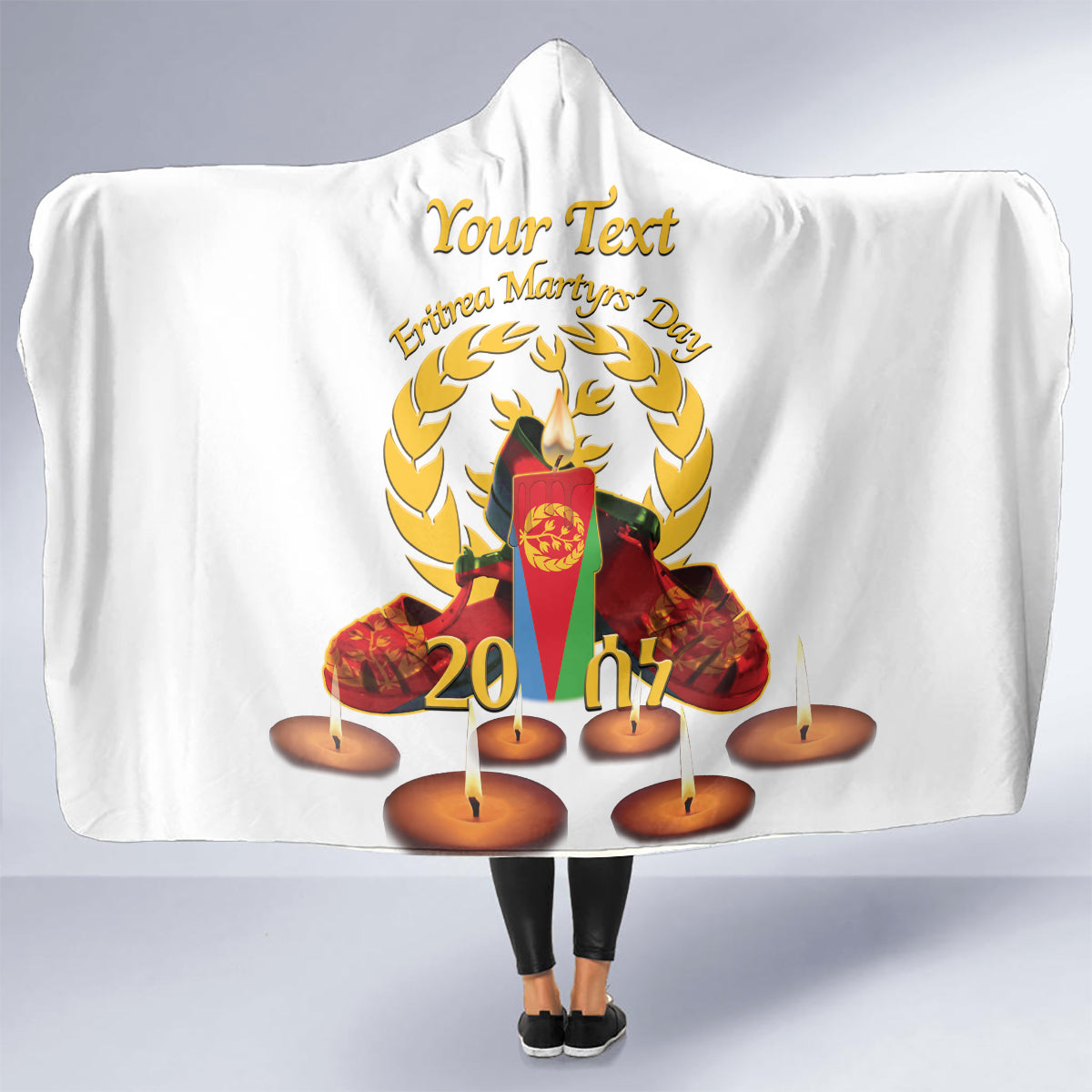 Custom Eritrea Martyrs' Day Hooded Blanket 20 June Shida Shoes With Candles - White