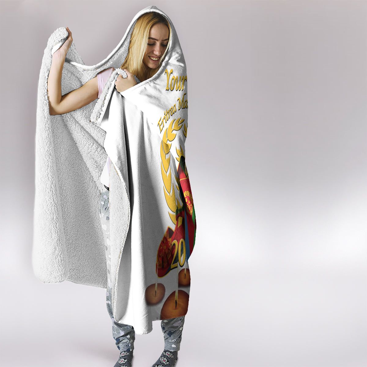 Custom Eritrea Martyrs' Day Hooded Blanket 20 June Shida Shoes With Candles - White
