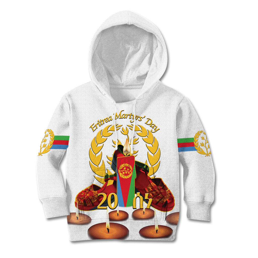 Custom Eritrea Martyrs' Day Kid Hoodie 20 June Shida Shoes With Candles - White