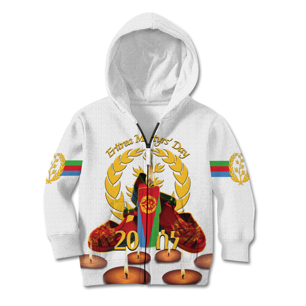 Custom Eritrea Martyrs' Day Kid Hoodie 20 June Shida Shoes With Candles - White - Wonder Print Shop
