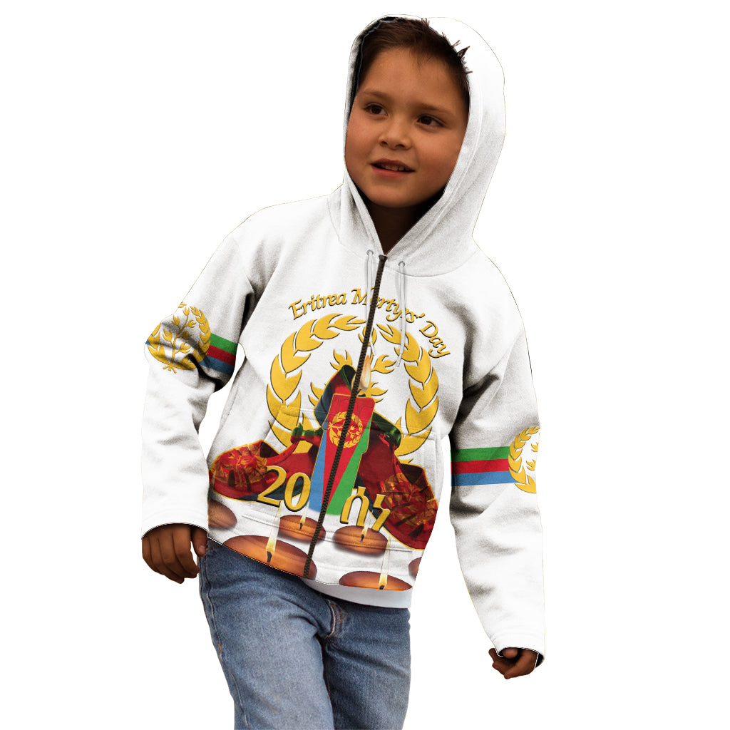 Custom Eritrea Martyrs' Day Kid Hoodie 20 June Shida Shoes With Candles - White - Wonder Print Shop