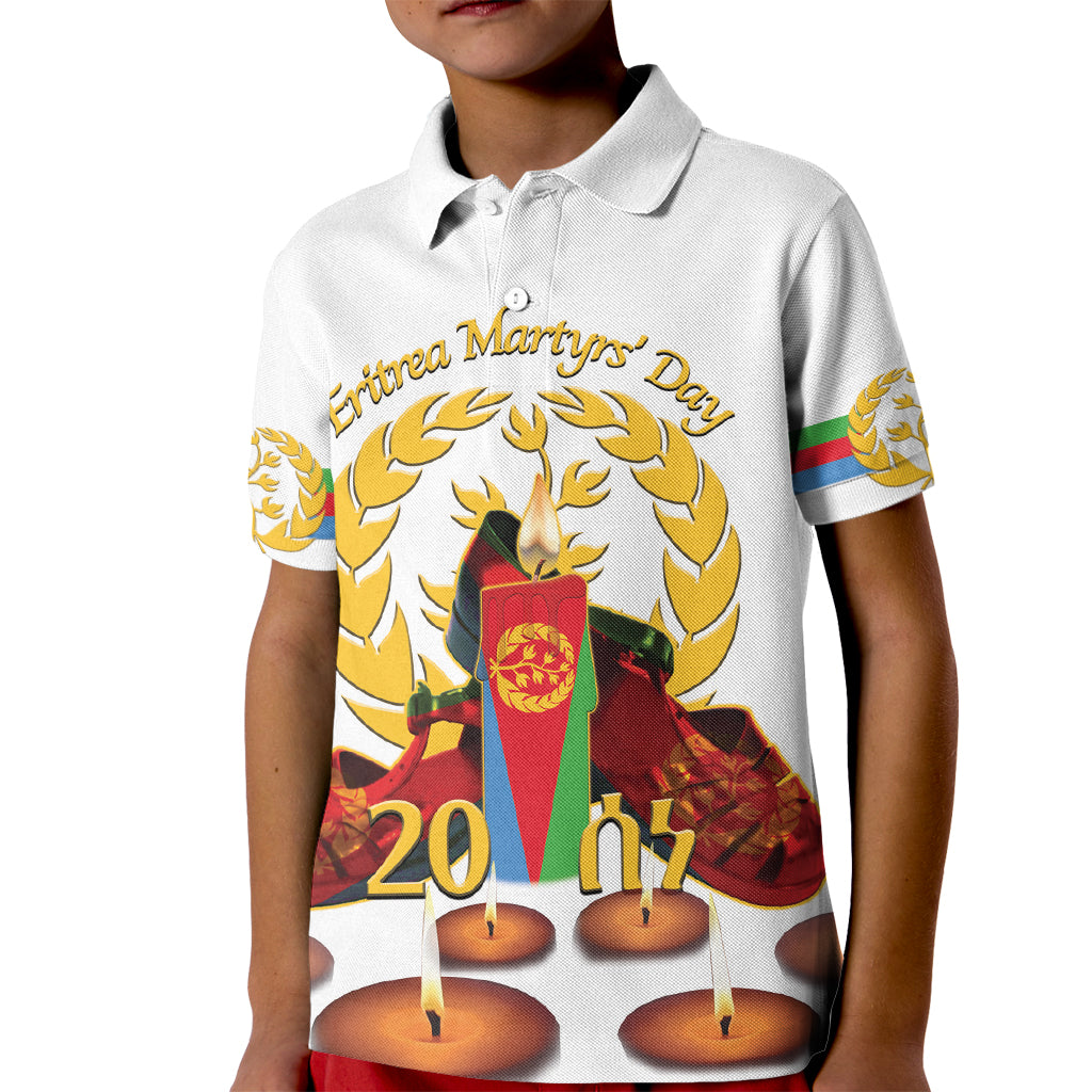 Custom Eritrea Martyrs' Day Kid Polo Shirt 20 June Shida Shoes With Candles - White