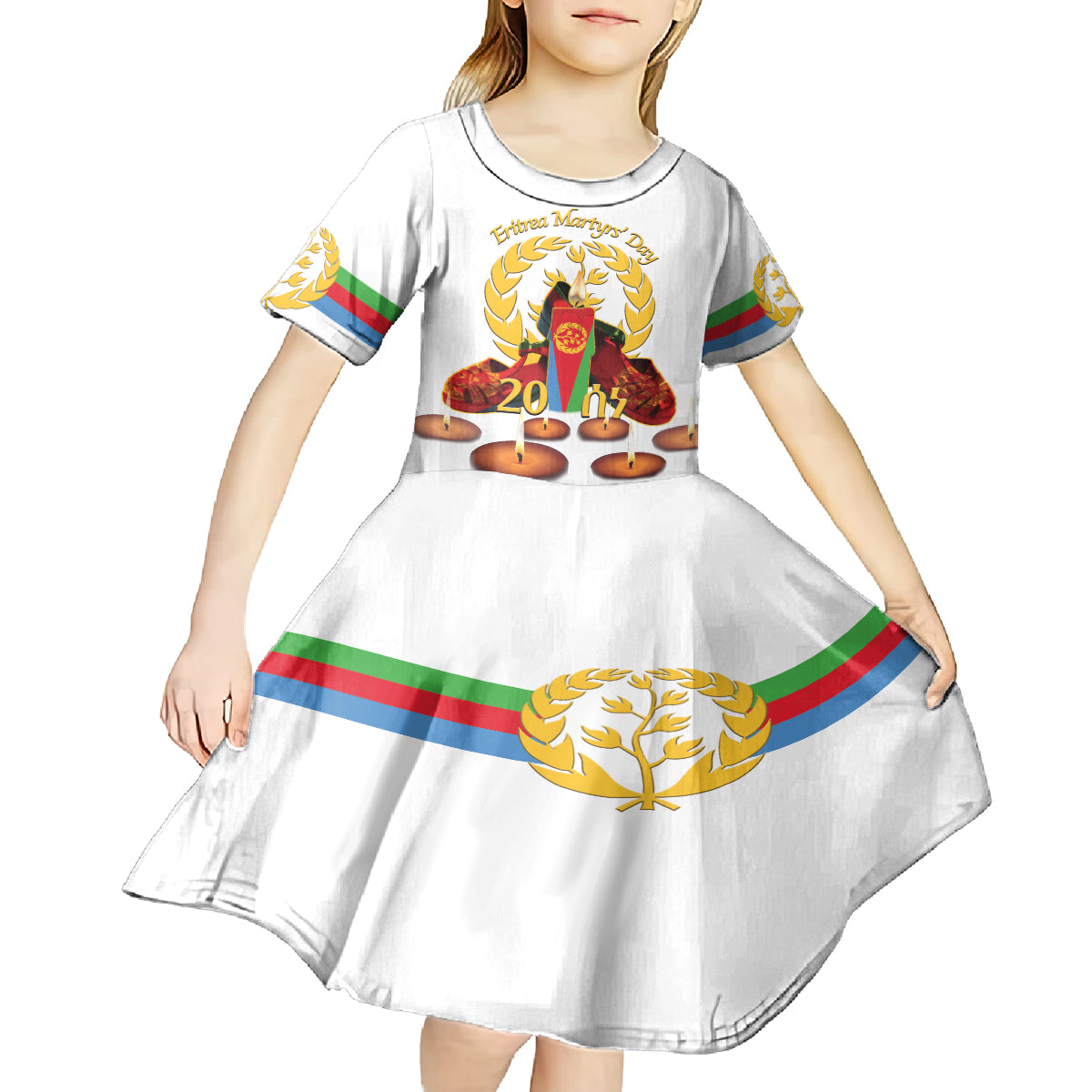 Custom Eritrea Martyrs' Day Kid Short Sleeve Dress 20 June Shida Shoes With Candles - White - Wonder Print Shop