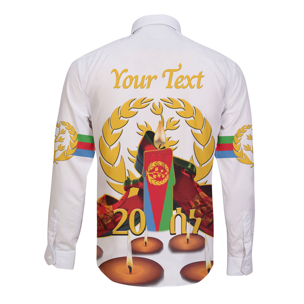 Custom Eritrea Martyrs' Day Long Sleeve Button Shirt 20 June Shida Shoes With Candles - White - Wonder Print Shop