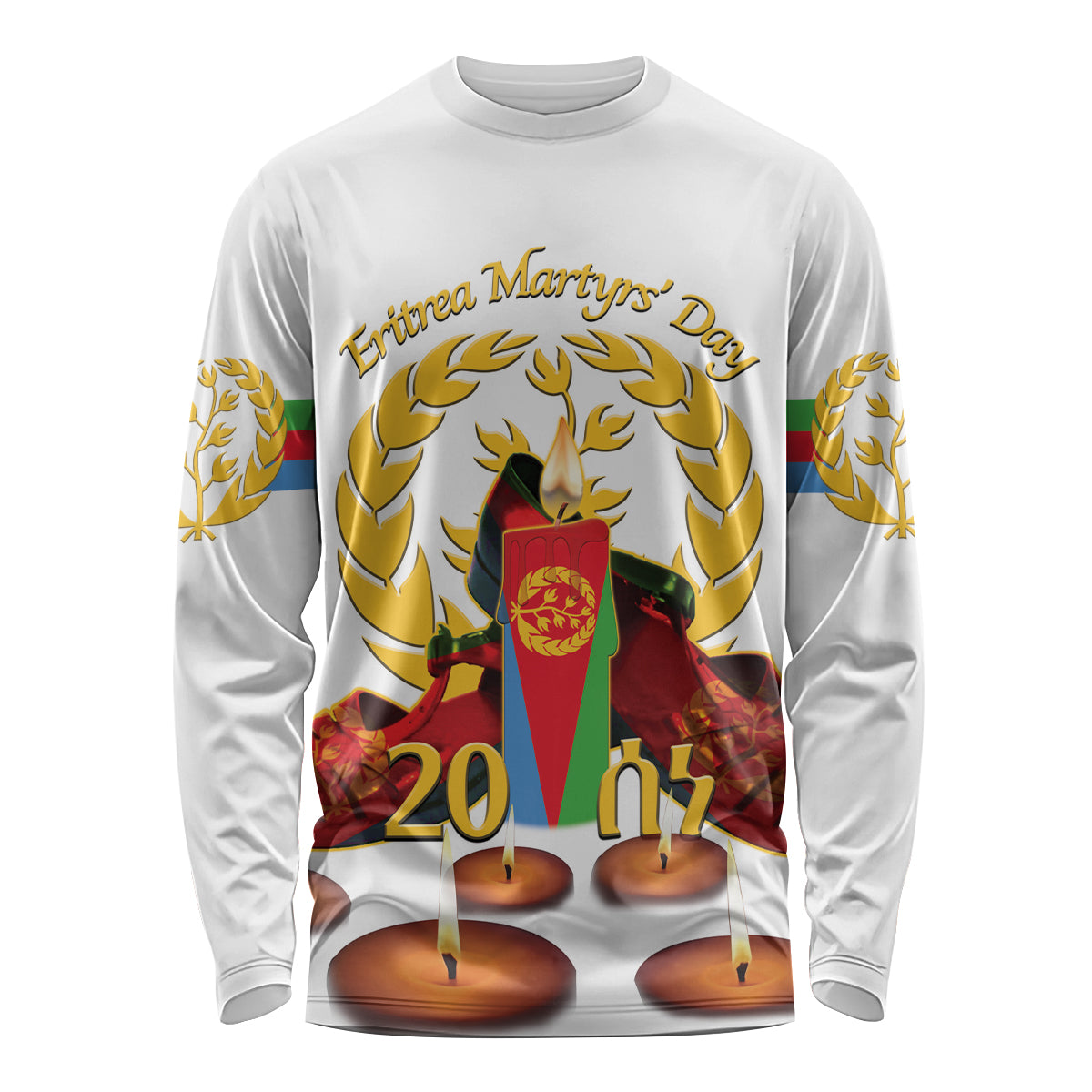 Custom Eritrea Martyrs' Day Long Sleeve Shirt 20 June Shida Shoes With Candles - White