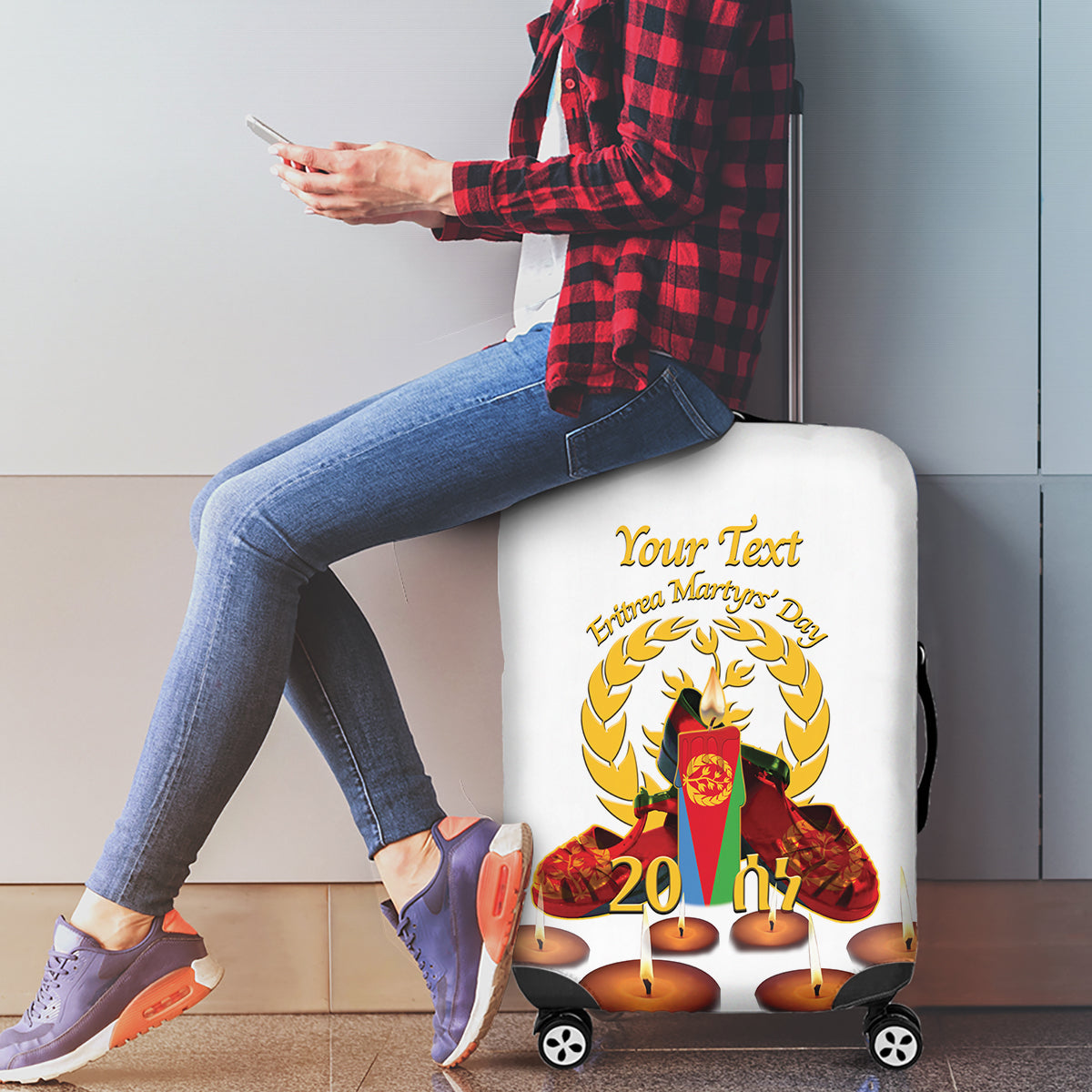 Custom Eritrea Martyrs' Day Luggage Cover 20 June Shida Shoes With Candles - White - Wonder Print Shop