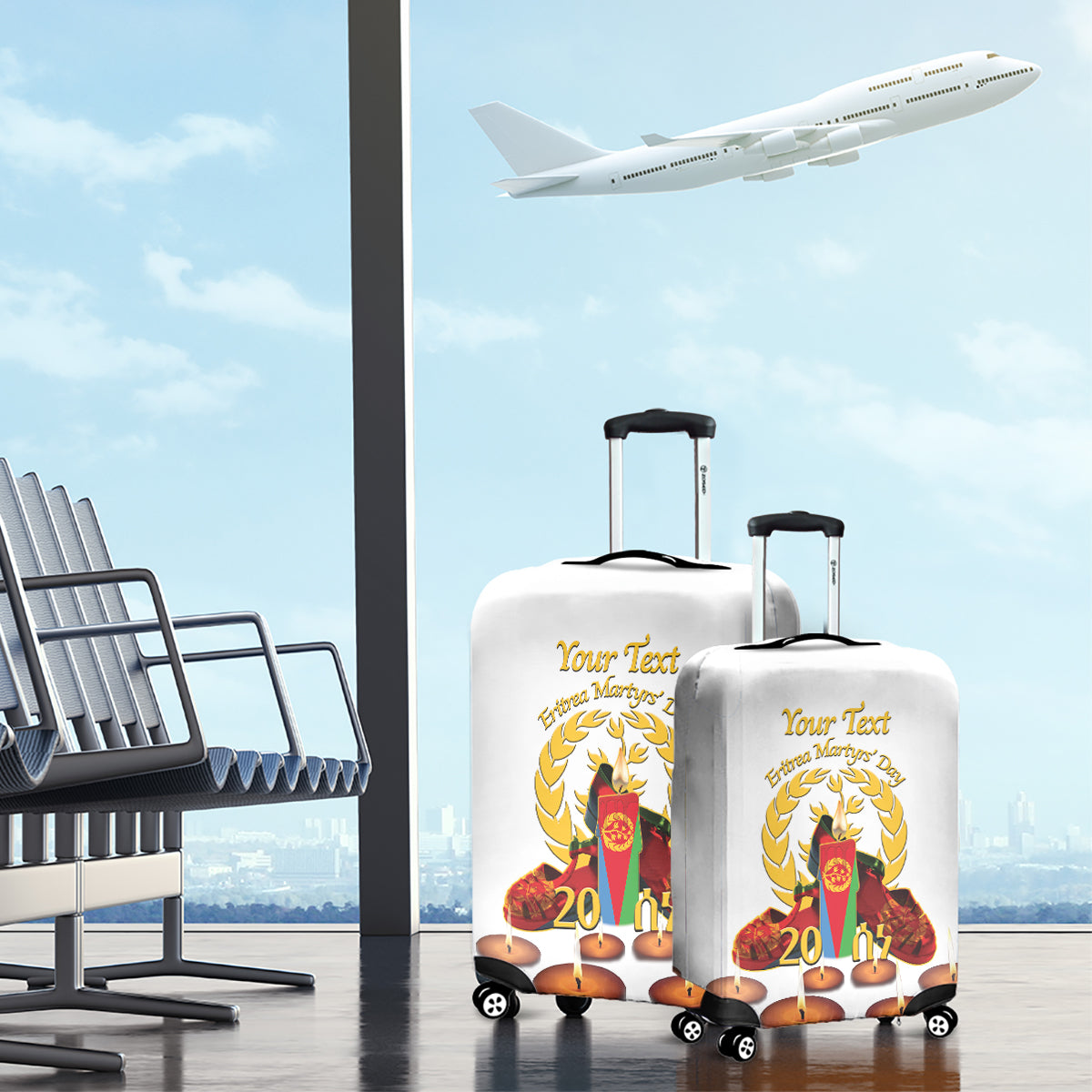 Custom Eritrea Martyrs' Day Luggage Cover 20 June Shida Shoes With Candles - White - Wonder Print Shop