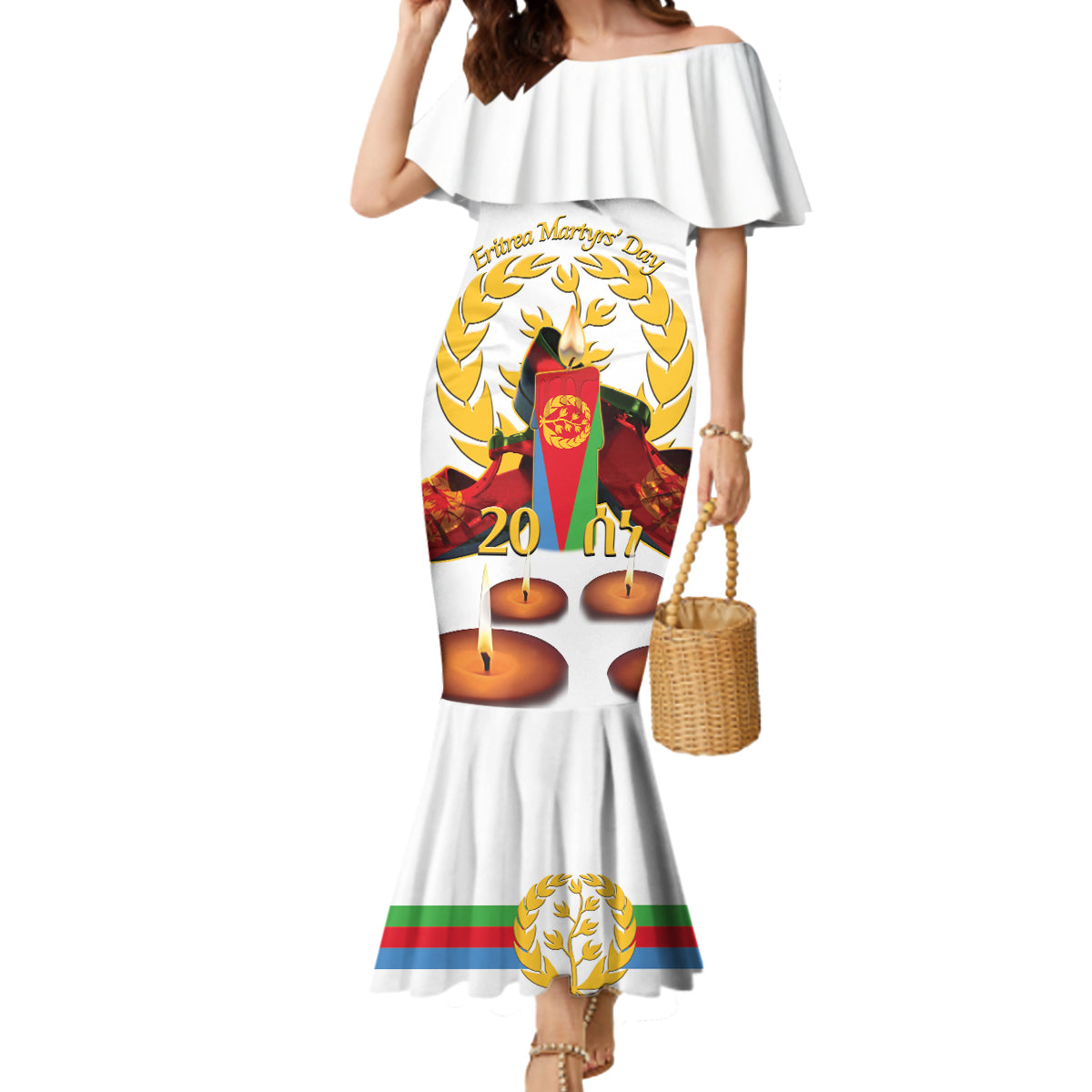 Custom Eritrea Martyrs' Day Mermaid Dress 20 June Shida Shoes With Candles - White