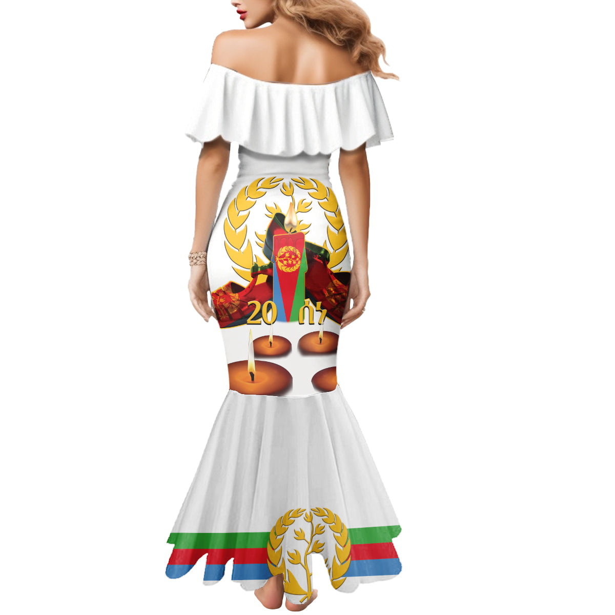 Custom Eritrea Martyrs' Day Mermaid Dress 20 June Shida Shoes With Candles - White - Wonder Print Shop
