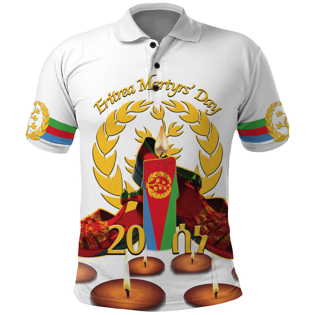 Custom Eritrea Martyrs' Day Polo Shirt 20 June Shida Shoes With Candles - White