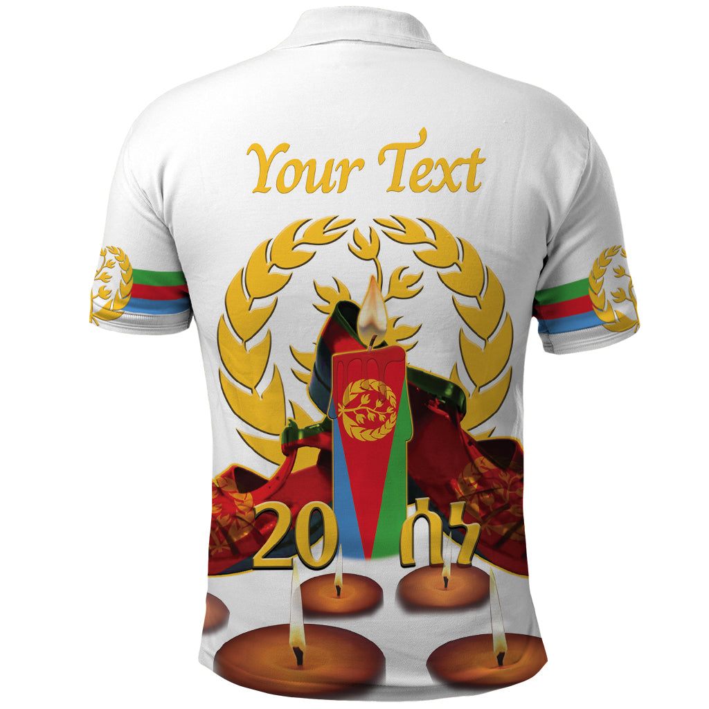 Custom Eritrea Martyrs' Day Polo Shirt 20 June Shida Shoes With Candles - White - Wonder Print Shop