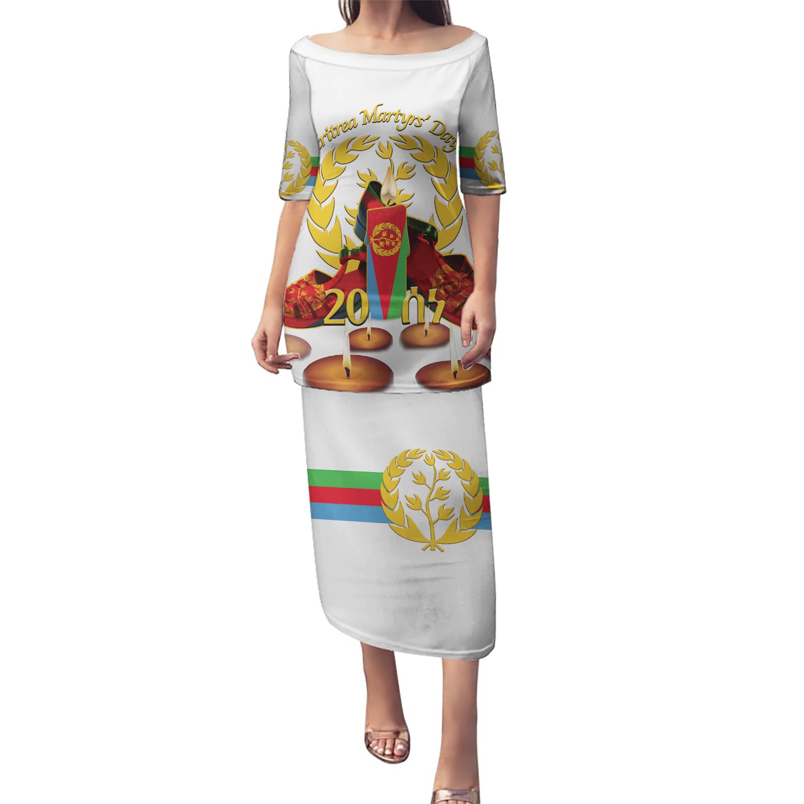 Custom Eritrea Martyrs' Day Puletasi 20 June Shida Shoes With Candles - White - Wonder Print Shop