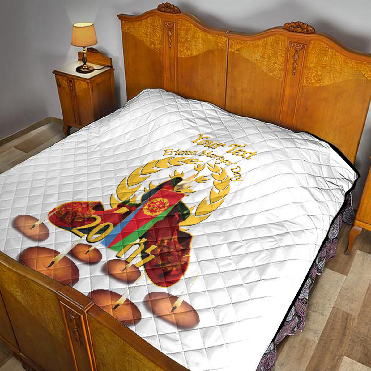 Custom Eritrea Martyrs' Day Quilt 20 June Shida Shoes With Candles - White - Wonder Print Shop