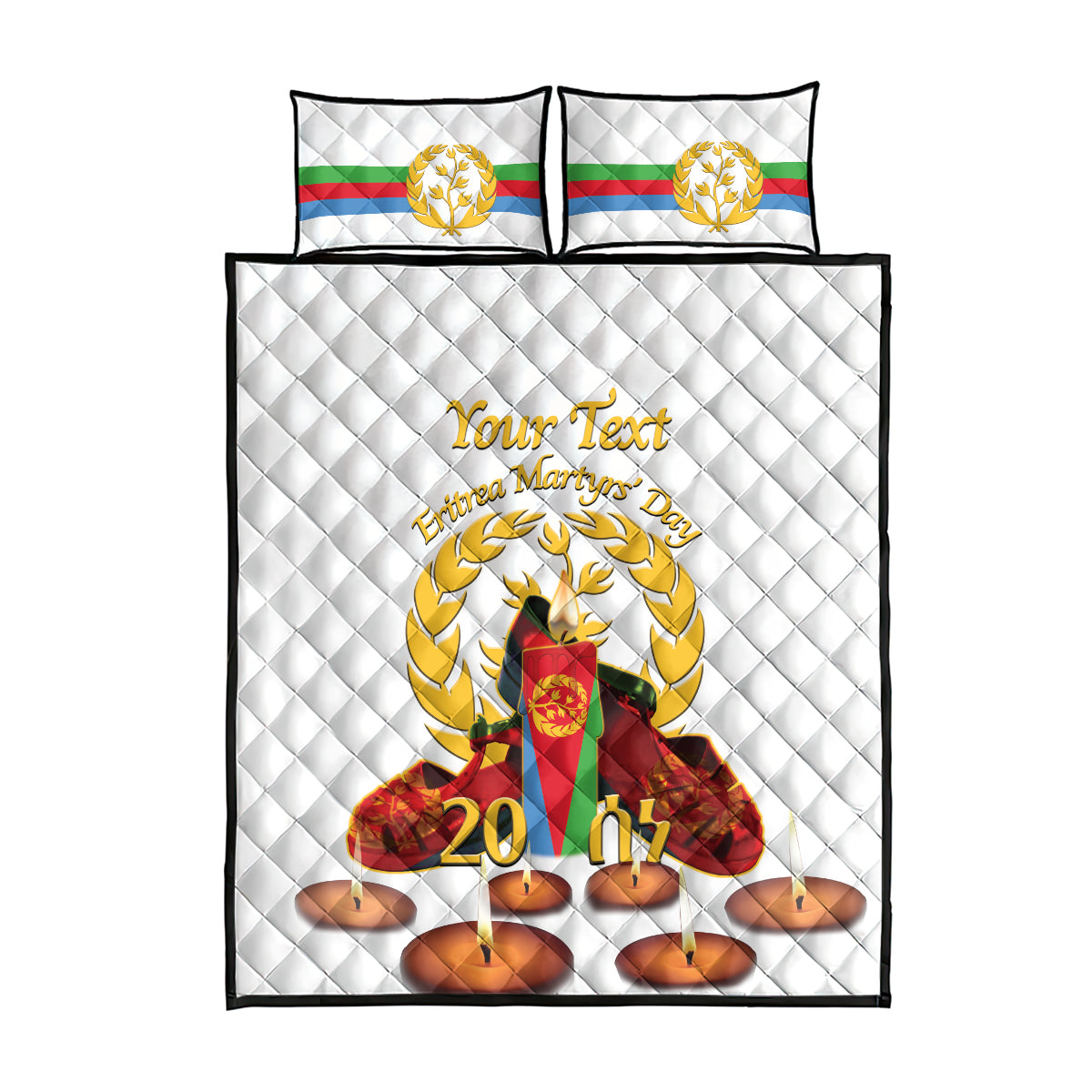 Custom Eritrea Martyrs' Day Quilt Bed Set 20 June Shida Shoes With Candles - White - Wonder Print Shop