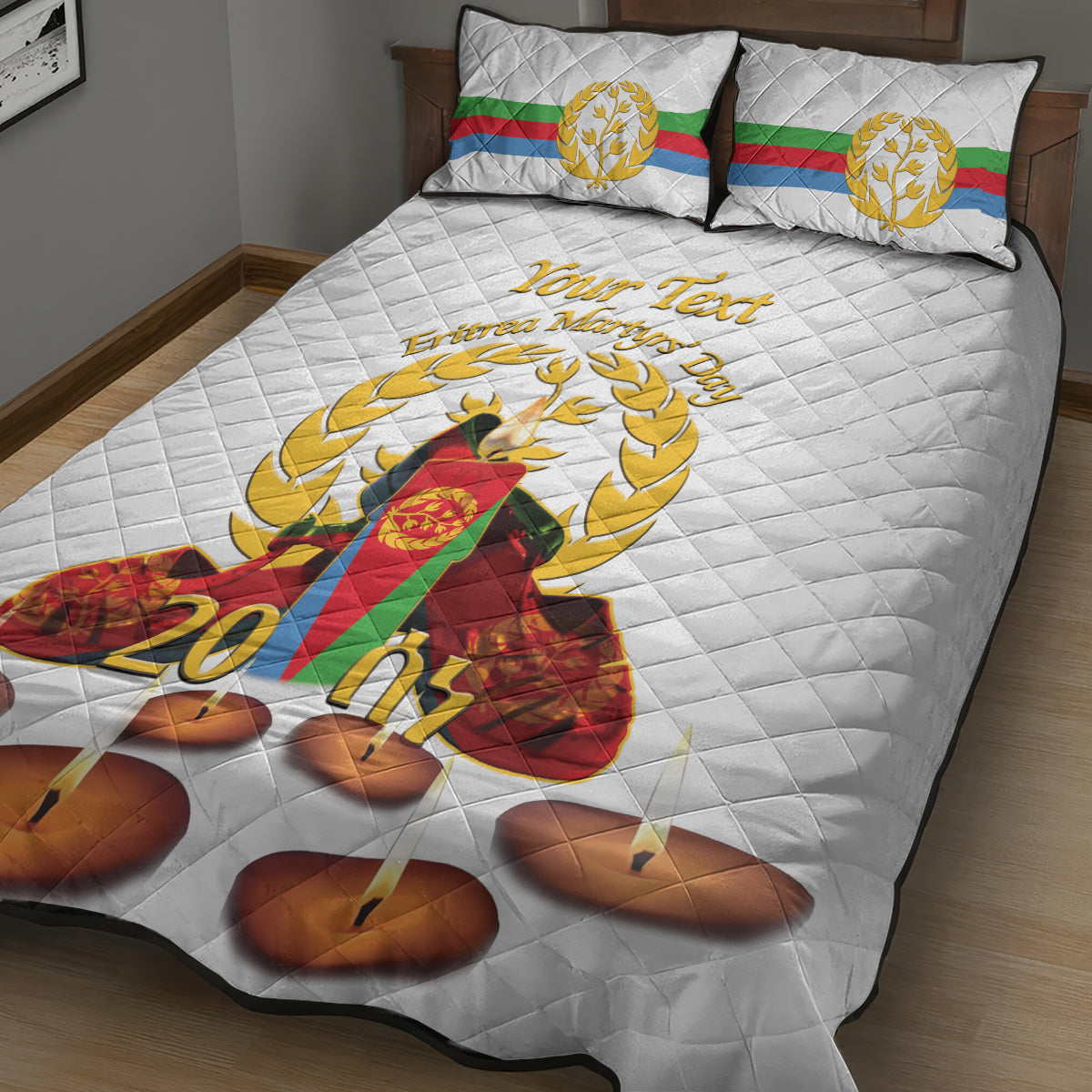 Custom Eritrea Martyrs' Day Quilt Bed Set 20 June Shida Shoes With Candles - White - Wonder Print Shop