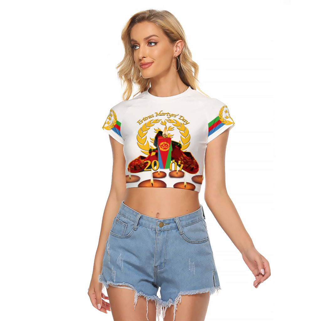 Custom Eritrea Martyrs' Day Raglan Cropped T Shirt 20 June Shida Shoes With Candles - White - Wonder Print Shop