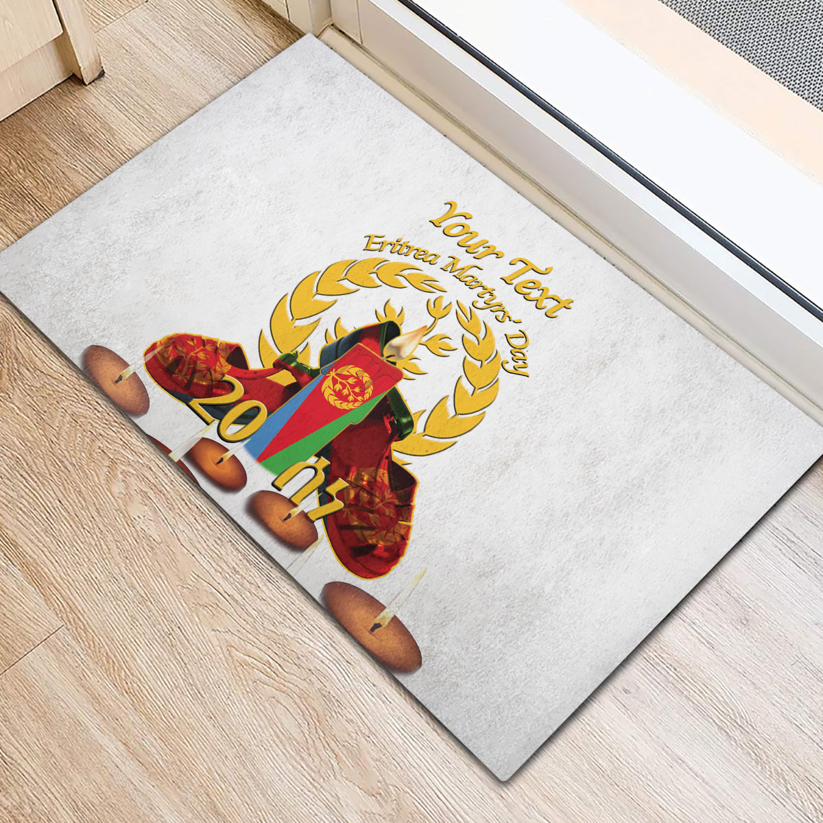 Custom Eritrea Martyrs' Day Rubber Doormat 20 June Shida Shoes With Candles - White - Wonder Print Shop