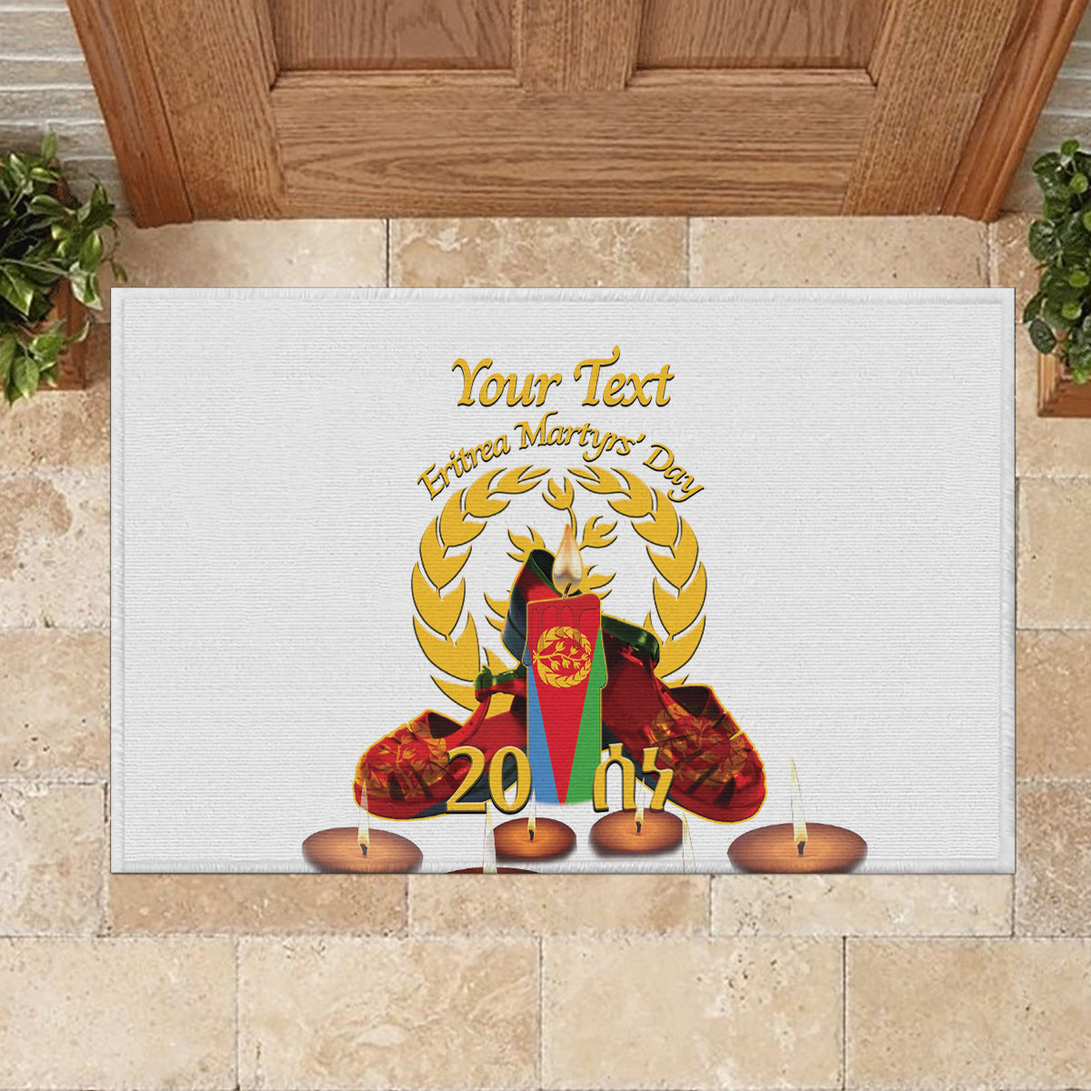 Custom Eritrea Martyrs' Day Rubber Doormat 20 June Shida Shoes With Candles - White - Wonder Print Shop