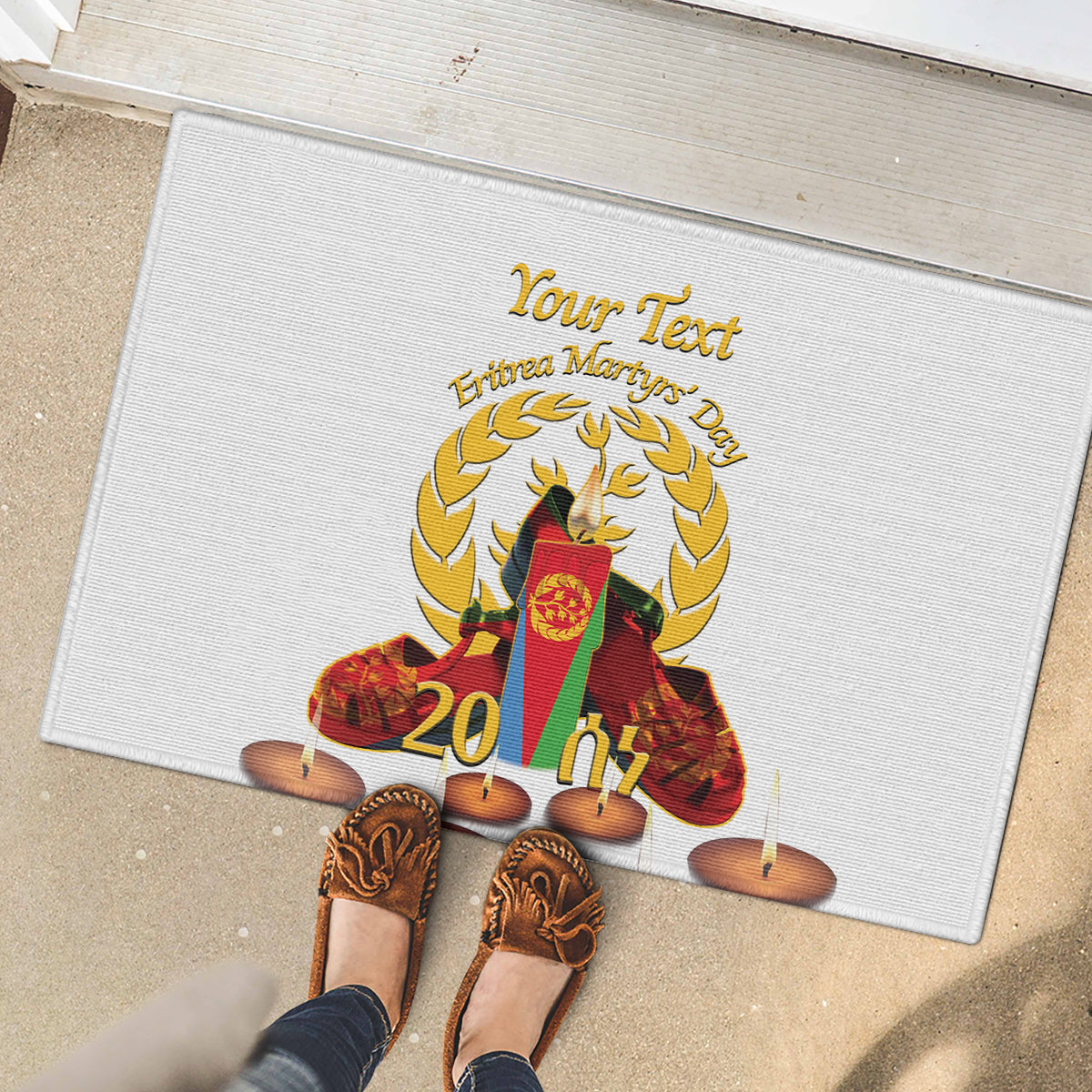 Custom Eritrea Martyrs' Day Rubber Doormat 20 June Shida Shoes With Candles - White - Wonder Print Shop