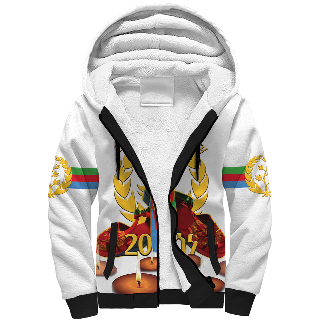Custom Eritrea Martyrs' Day Sherpa Hoodie 20 June Shida Shoes With Candles - White - Wonder Print Shop
