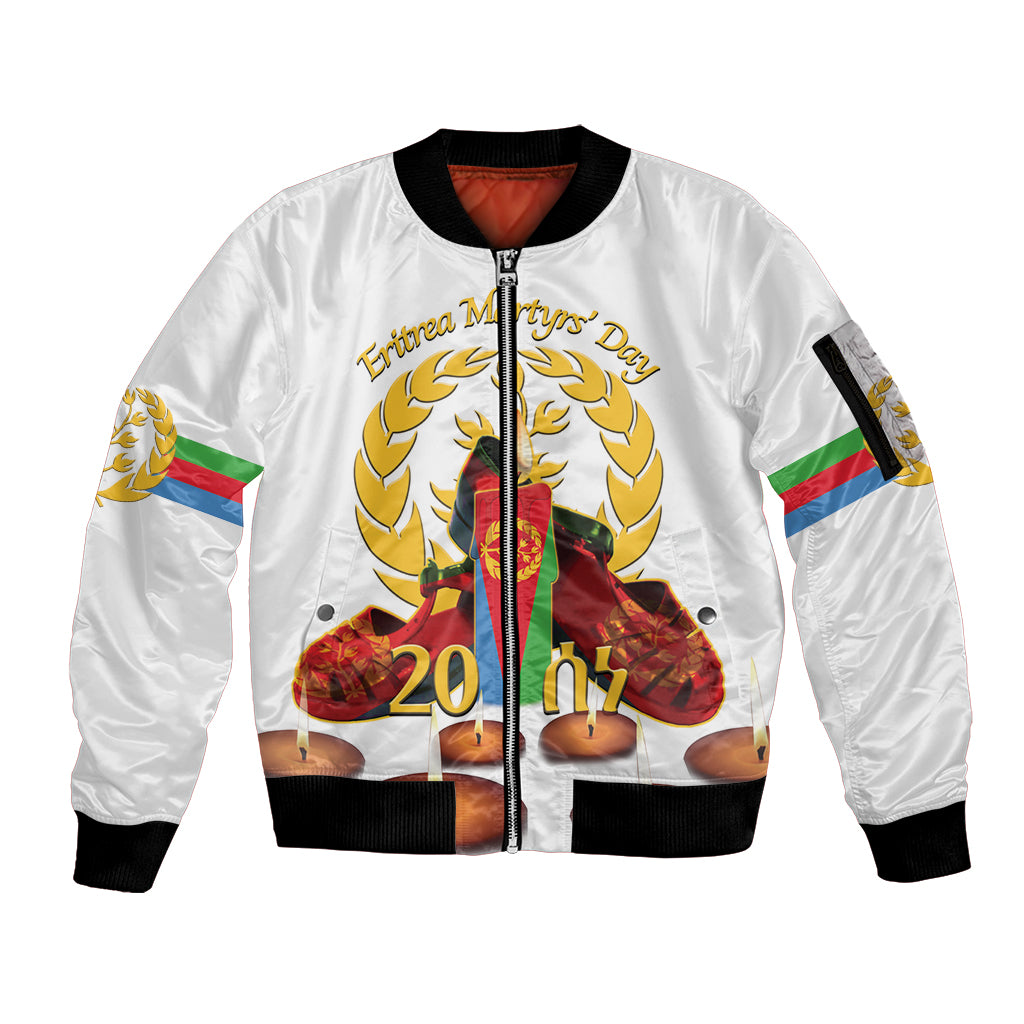 Custom Eritrea Martyrs' Day Sleeve Zip Bomber Jacket 20 June Shida Shoes With Candles - White - Wonder Print Shop
