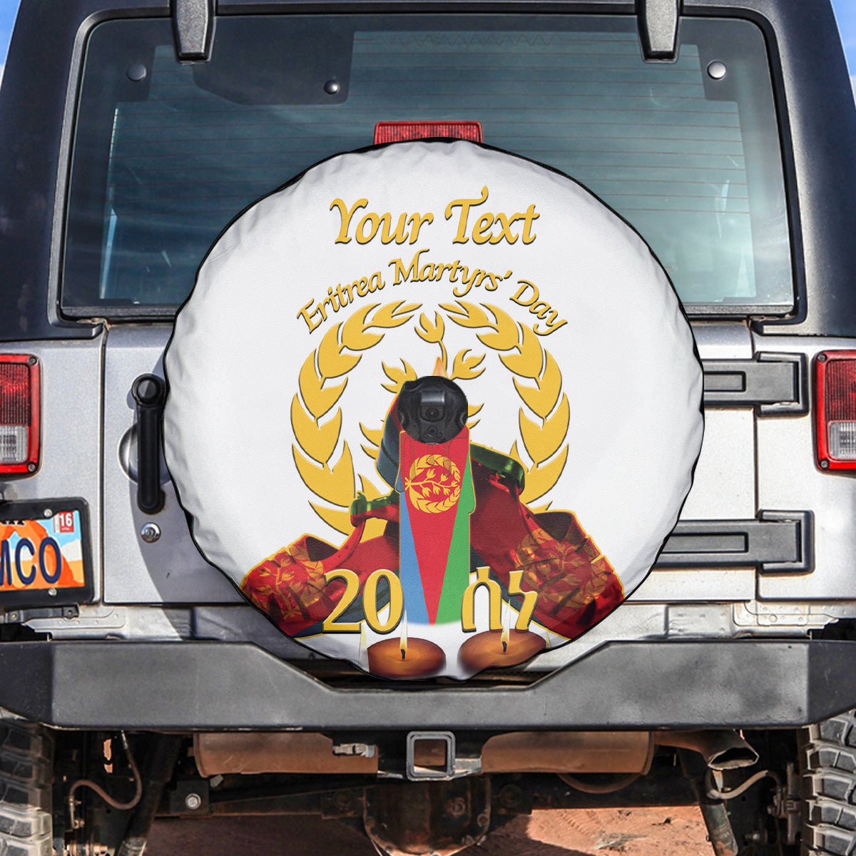 Custom Eritrea Martyrs' Day Spare Tire Cover 20 June Shida Shoes With Candles - White