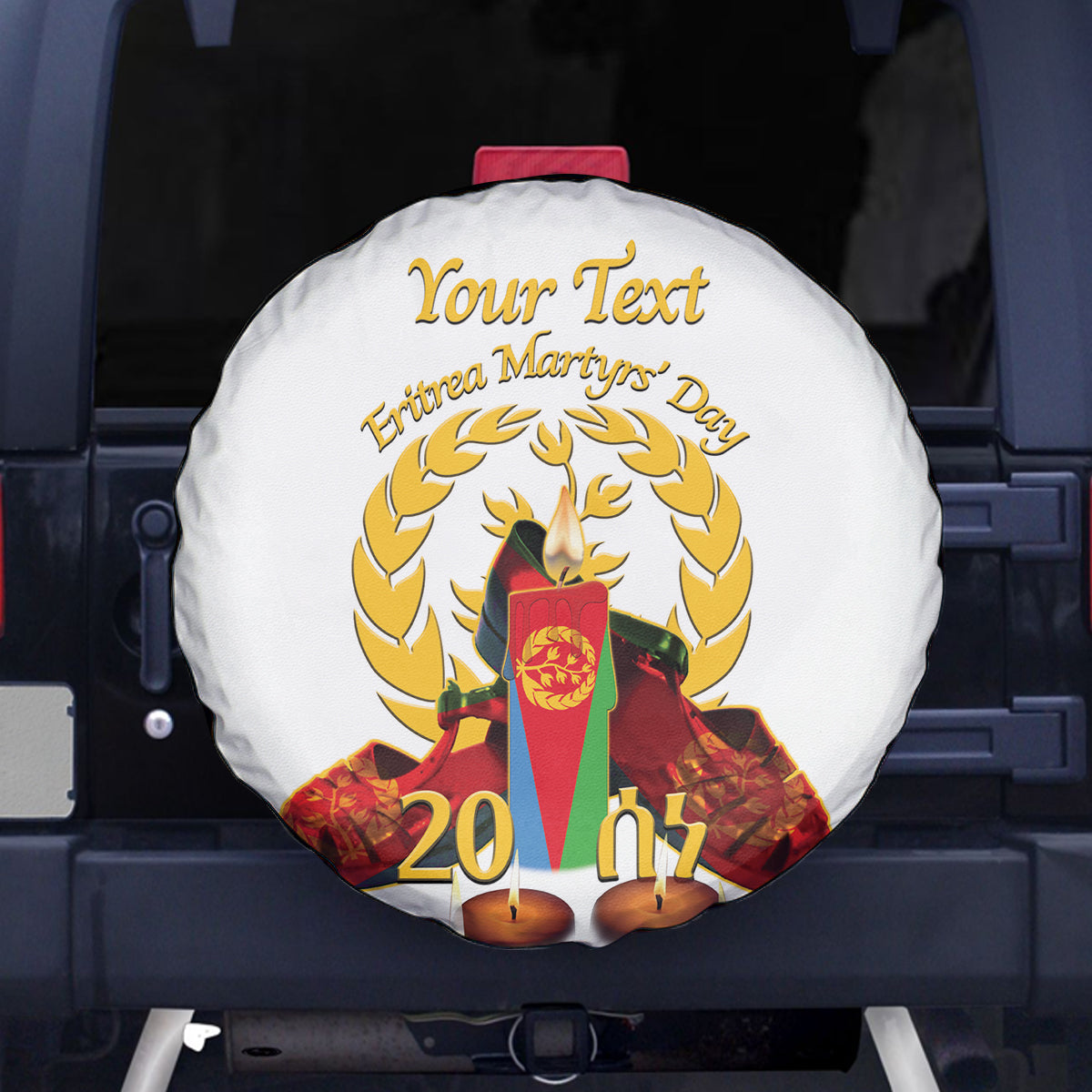 Custom Eritrea Martyrs' Day Spare Tire Cover 20 June Shida Shoes With Candles - White - Wonder Print Shop