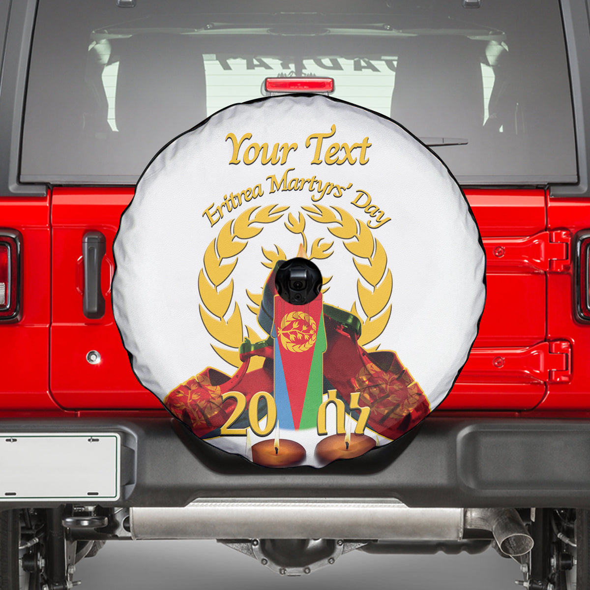Custom Eritrea Martyrs' Day Spare Tire Cover 20 June Shida Shoes With Candles - White - Wonder Print Shop