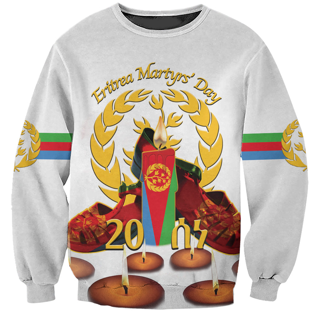 Custom Eritrea Martyrs' Day Sweatshirt 20 June Shida Shoes With Candles - White