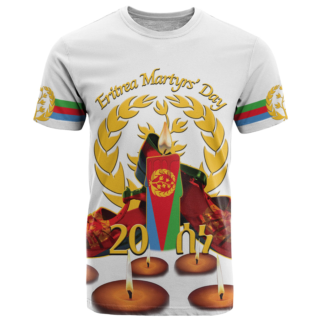 Custom Eritrea Martyrs' Day T Shirt 20 June Shida Shoes With Candles - White - Wonder Print Shop