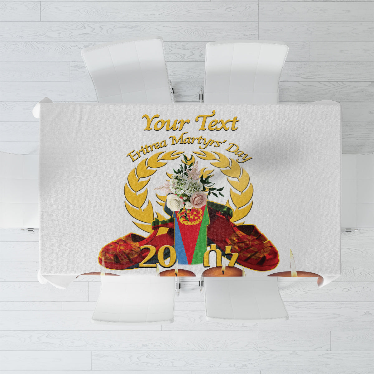 Custom Eritrea Martyrs' Day Tablecloth 20 June Shida Shoes With Candles - White - Wonder Print Shop