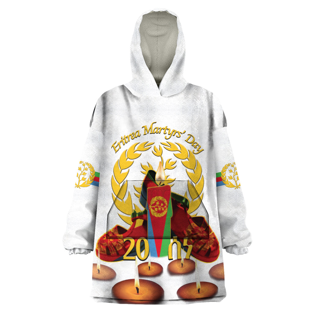 Custom Eritrea Martyrs' Day Wearable Blanket Hoodie 20 June Shida Shoes With Candles - White - Wonder Print Shop
